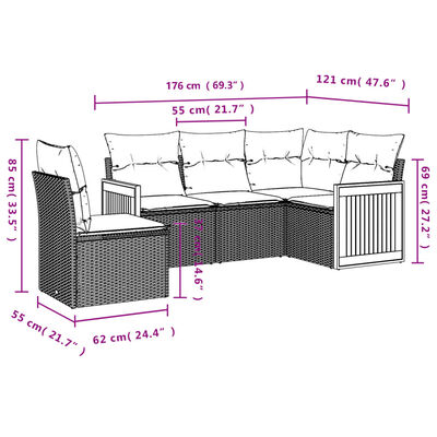 vidaXL 5-dijelni vrtni set sofa s jastucima bež od poliratana