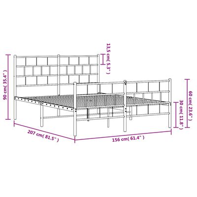 vidaXL Metalni okvir kreveta uzglavlje i podnožje bijeli 150 x 200 cm