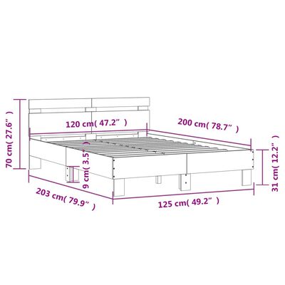 vidaXL Okvir za krevet s uzglavljem boja hrasta 120x200 cm drveni