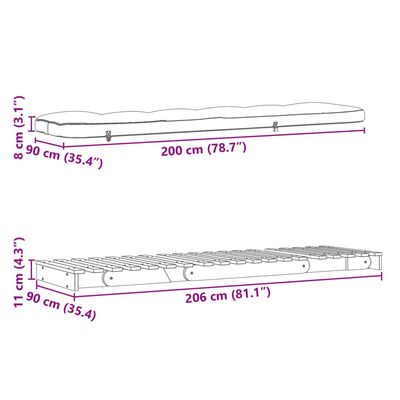 vidaXL Futon na razvlačenje s madracem 90 x 206 x 11 cm od borovine