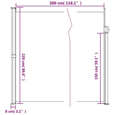 vidaXL Bočna tenda na uvlačenje antracit 220 x 300 cm