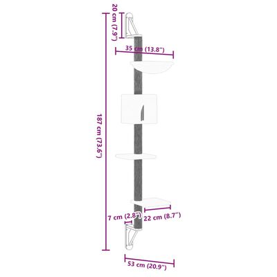 vidaXL Zidna penjalica za mačke sa stupom za grebanje siva 187 cm