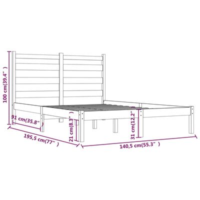 vidaXL Okvir za krevet od masivne borovine crni 135x190 cm 4FT6 bračni