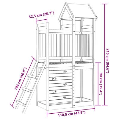 vidaXL Toranj za igru sa zidom 110,5x52,5x215 cm impregnirane borovine