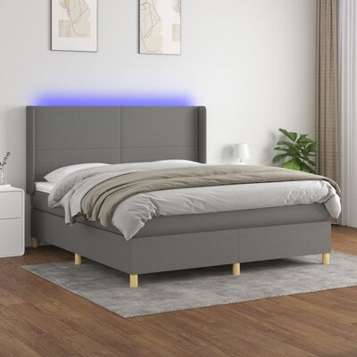 vidaXL Krevet box spring s madracem LED tamnosivi 180x200 cm tkanina