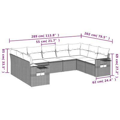 vidaXL 9-dijelni set vrtnih sofa s jastucima poliratan smeđi