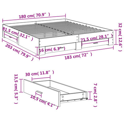 vidaXL Okvir kreveta s ladicama boja hrasta 180x200 cm