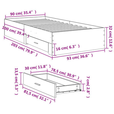 vidaXL Okvir za krevet s ladicama boja hrasta 90x200 cm