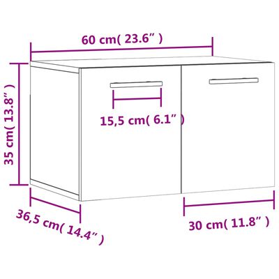 vidaXL Zidni ormarić visoki sjaj bijeli 60x36,5x35cm konstruirano drvo