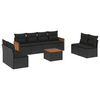 vidaXL 9-dijelni set vrtnih sofa s jastucima crni od poliratana