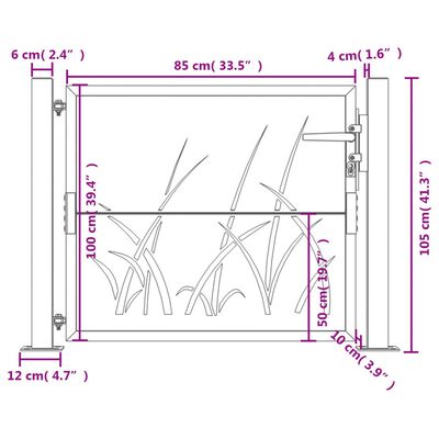 vidaXL Vrtna vrata antracit 105 x 105 cm čelična s uzorkom trave