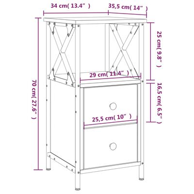 vidaXL Noćni ormarić crni 34 x 35,5 x 70 cm od konstruiranog drva