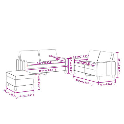 vidaXL 3-dijelni set sofa s jastucima sivi od umjetne kože