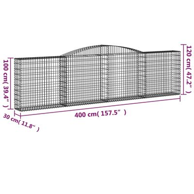 vidaXL Lučne gabionske košare 4 kom 400x30x100/120cm pocinčano željezo