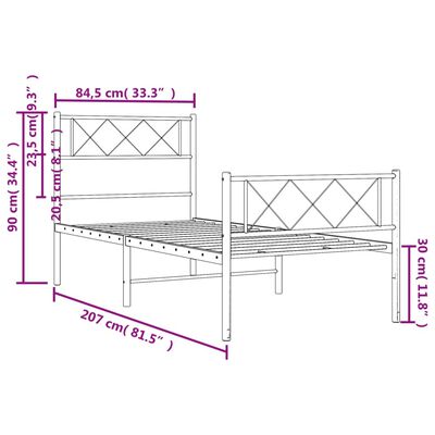 vidaXL Metalni okvir kreveta uzglavlje i podnožje bijeli 80x200 cm