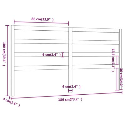 vidaXL Uzglavlje za krevet sivo 186 x 4 x 100 cm od masivne borovine