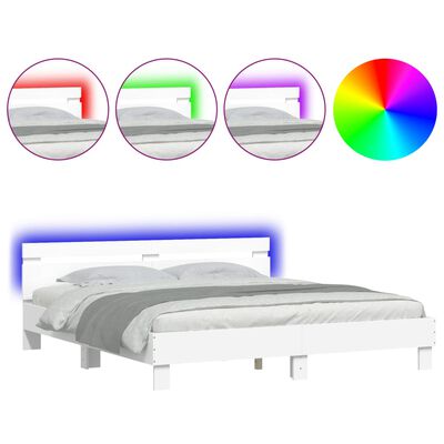 vidaXL Okvir kreveta s uzglavljem i LED bijeli 160 x 200 cm