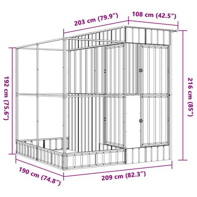 vidaXL Kavez za ptice s produžetkom srebrni 209x203x216 cm čelični