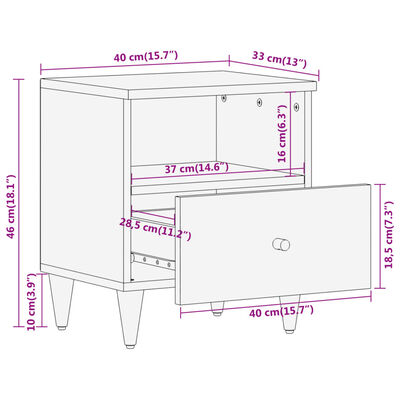 vidaXL Noćni ormarići 2 kom 40 x 33 x 46 cm od masivnog drva manga