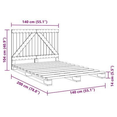 vidaXL Okvir za krevet s uzglavljem sivi 140x200cm od masivne borovine