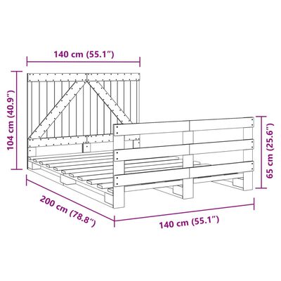 vidaXL Okvir za krevet s uzglavljem 140x200 cm od masivne borovine