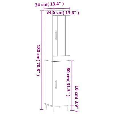 vidaXL Visoka komoda dimljeni hrast 34,5x34x180cm konstruiranog drva