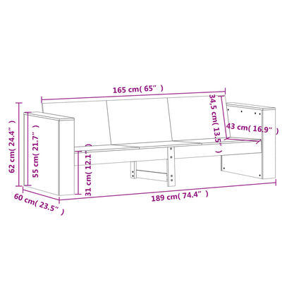 vidaXL Vrtni trosjed bijeli 189 x 60 x 62 cm od masivne borovine