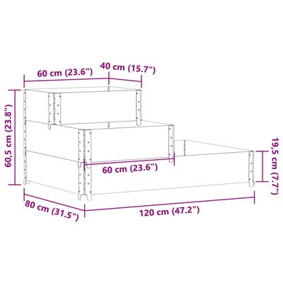 vidaXL Povišena gredica s 3 razine crna 120 x 80 cm masivna borovina