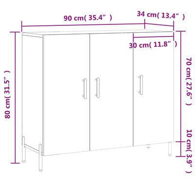 vidaXL Komoda boja dimljenog hrasta 90 x 34 x 80 cm konstruirano drvo