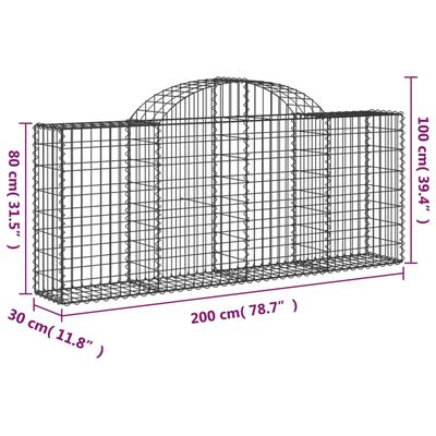 vidaXL Lučne gabionske košare 9 kom 200x30x80/100 cm pocinčano željezo