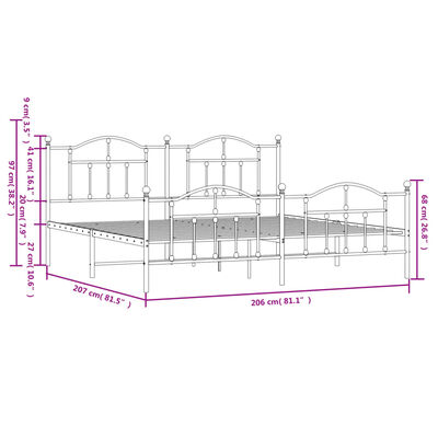 vidaXL Metalni okvir kreveta uzglavlje i podnožje crni 200x200 cm