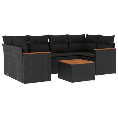 vidaXL 7-dijelni set vrtnih sofa od poliratana s jastucima crni