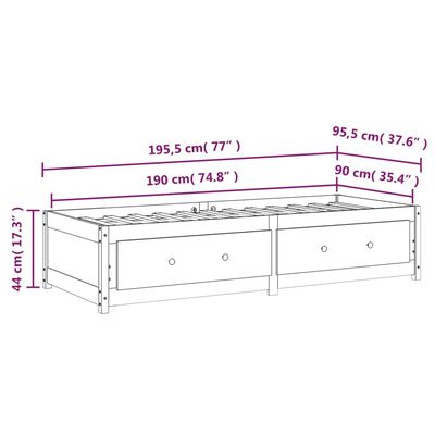 vidaXL Dnevni krevet sivi 90 x 190 cm 3FT mali od masivne borovine