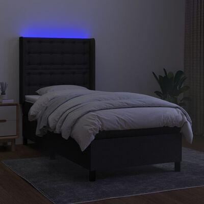 vidaXL Krevet box spring s madracem LED crni 100x200 cm od tkanine