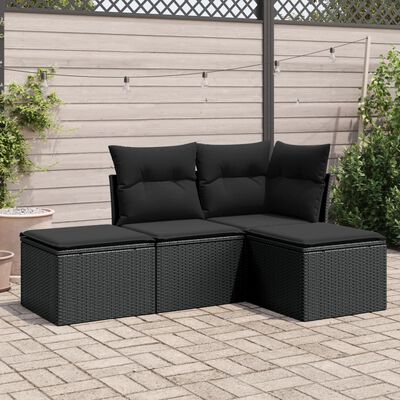 vidaXL 4-dijelni set vrtnih sofa od poliratana s jastucima crni