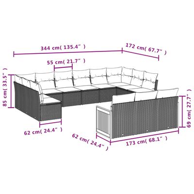 vidaXL 13-dijelni set vrtnih sofa od poliratana s jastucima sivi