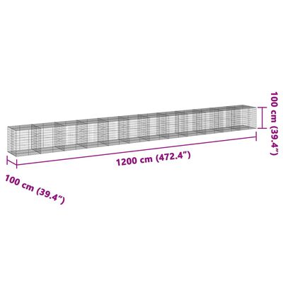 vidaXL Gabionska košara s poklopcem 1200x100x100 cm pocinčano željezo