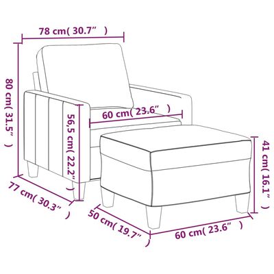 vidaXL Fotelja s tabureom boja cappuccina 60 cm od umjetne kože