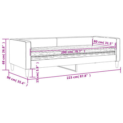 vidaXL Dnevni krevet s madracem tamnosivi 80 x 200 cm od tkanine