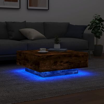 vidaXL Stolić za kavu s LED svjetlima boja dimljenog hrasta 80x80x31cm