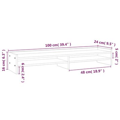 vidaXL Stalak za monitor 100 x 24 x 16 cm od masivne borovine