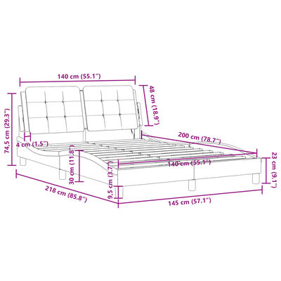 vidaXL Okvir kreveta s LED svjetlima sivi 140 x 200 cm od umjetne kože