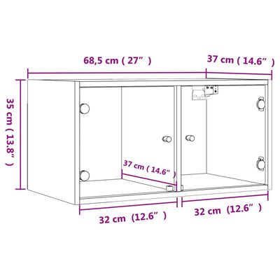 vidaXL Zidni ormarić sa staklenim vratima boja hrasta 68,5x37x35 cm