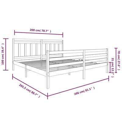 vidaXL Okvir za krevet od masivnog drva crni 200 x 200 cm