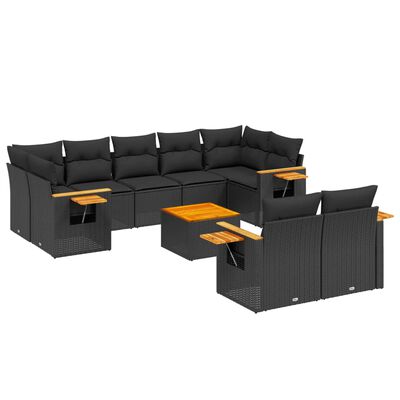 vidaXL 10-dijelni set vrtnih sofa s jastucima crni od poliratana