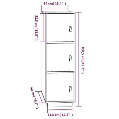 vidaXL Visoka komoda boja meda 34 x 40 x 108,5 cm od masivne borovine