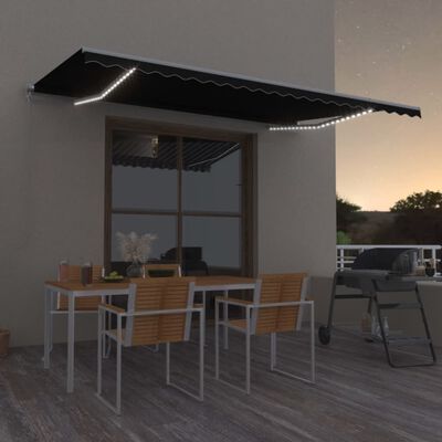 vidaXL Tenda na ručno uvlačenje s LED svjetlima 500x350 cm antracit