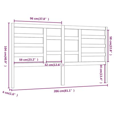 vidaXL Uzglavlje za krevet 206 x 4 x 104 cm od masivne borovine