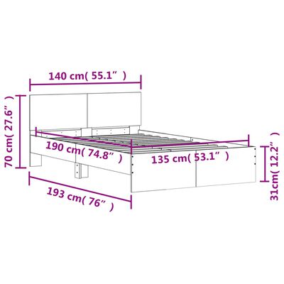 vidaXL Okvir za krevet s uzglavljem bijeli 135x190 cm