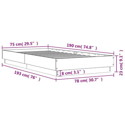 vidaXL Okvir za krevet boja hrasta 75x190 cm konstruirano drvo